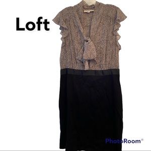 LOFT Sleeveless Chiffon & Ponte Knit Black & Gray Dress sz 14